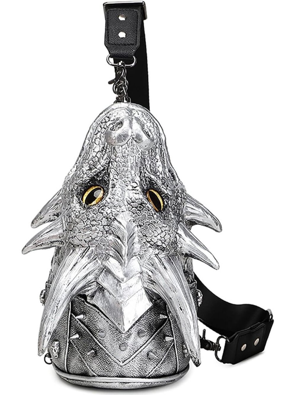 Unisex Silver 3d Dragon Head Gothic Pvc Shoulder Purse Cosplay Crossbody Bag